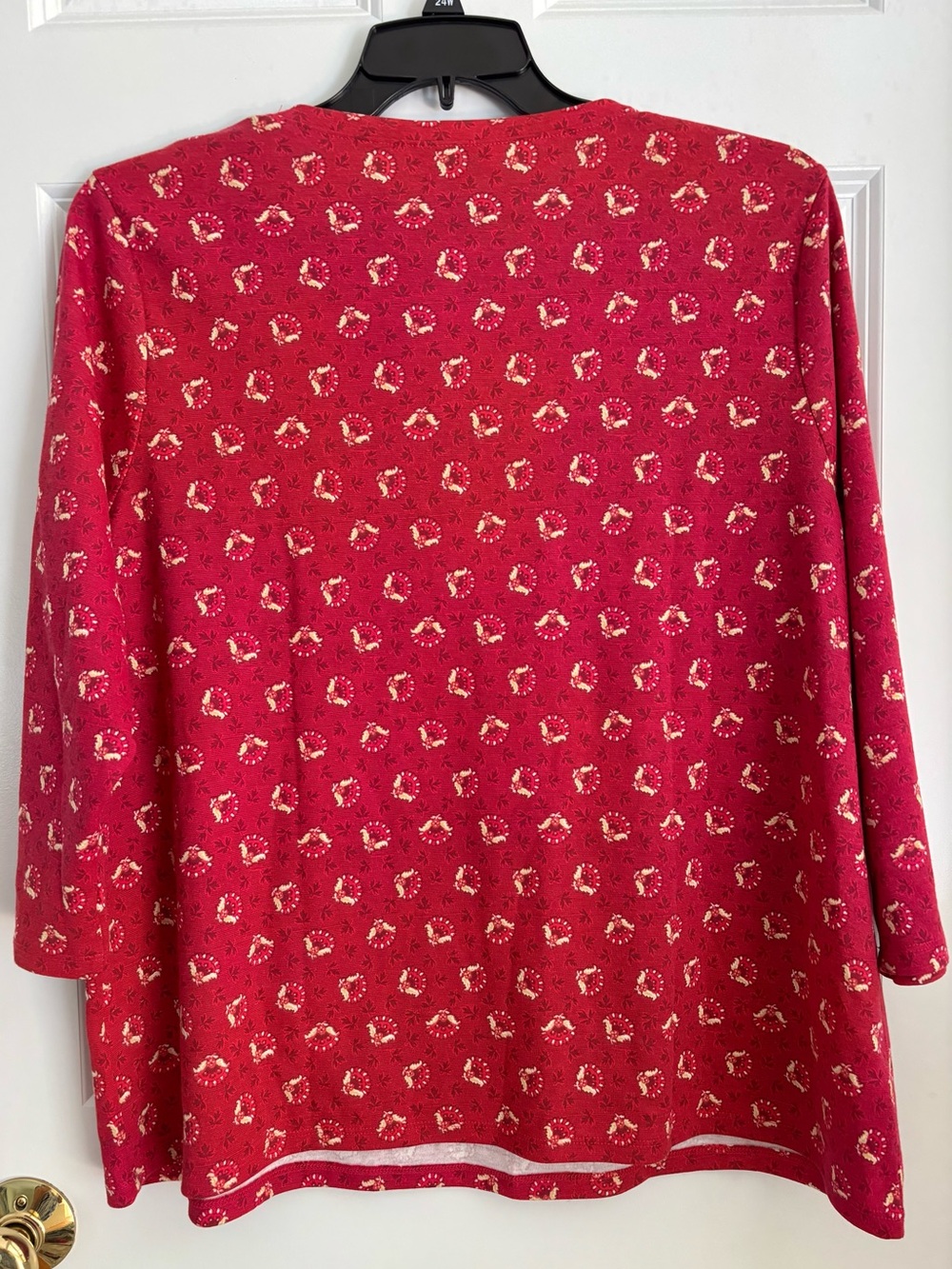 Style & Co. Pink-Red Floral Henley 3/4 Sleeve Top - Picture 3 of 6